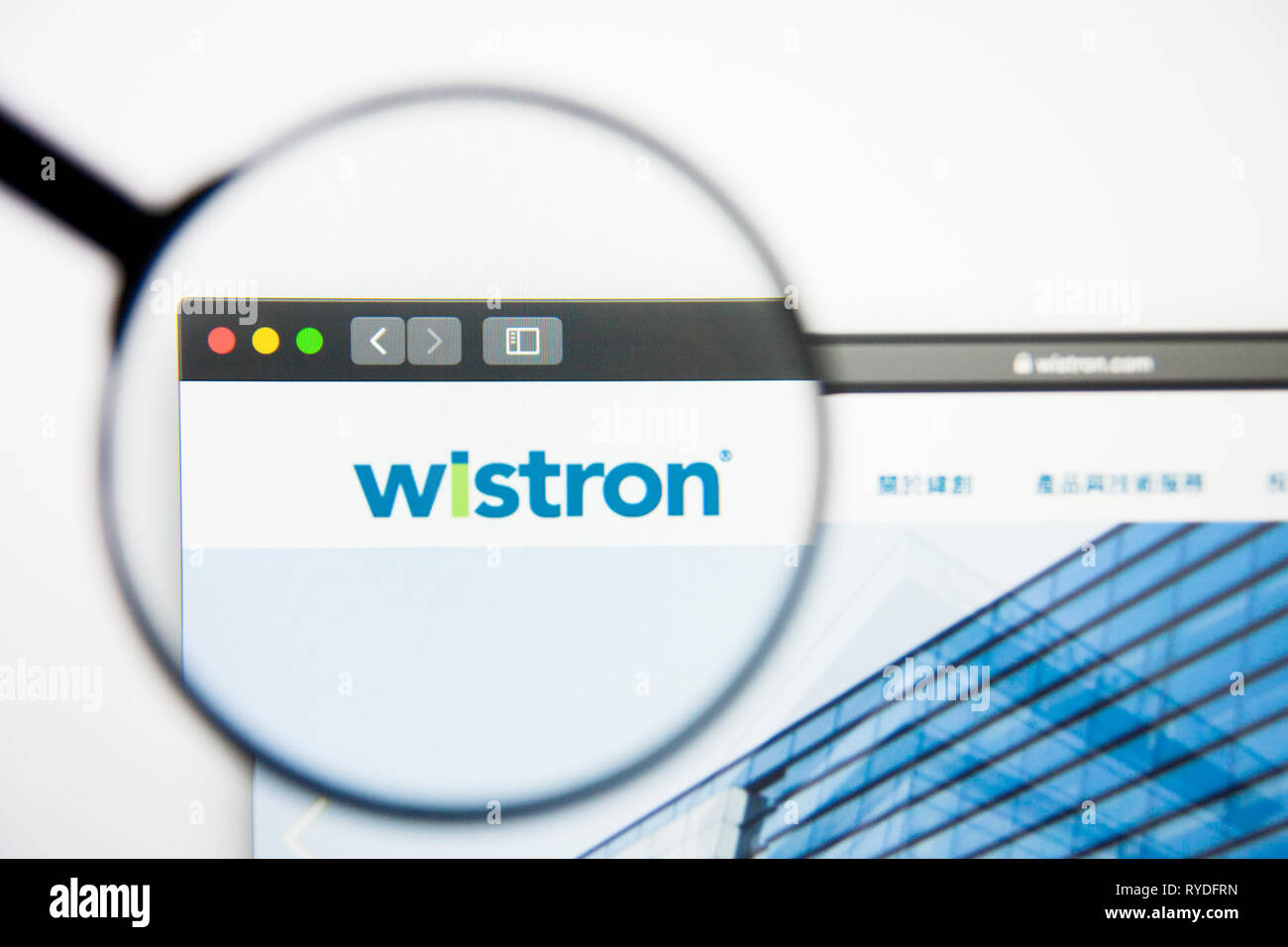 Los Angeles, California, USA - 5 March 2019: Wistron website homepage. Wistron logo visible on display screen, Illustrative Editorial Stock Photo