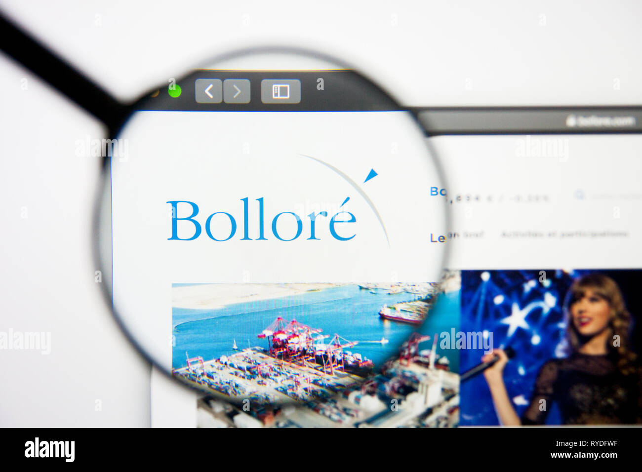 Los Angeles, California, USA - 5 March 2019: Bollore website homepage. Bollore logo visible on display screen, Illustrative Editorial Stock Photo