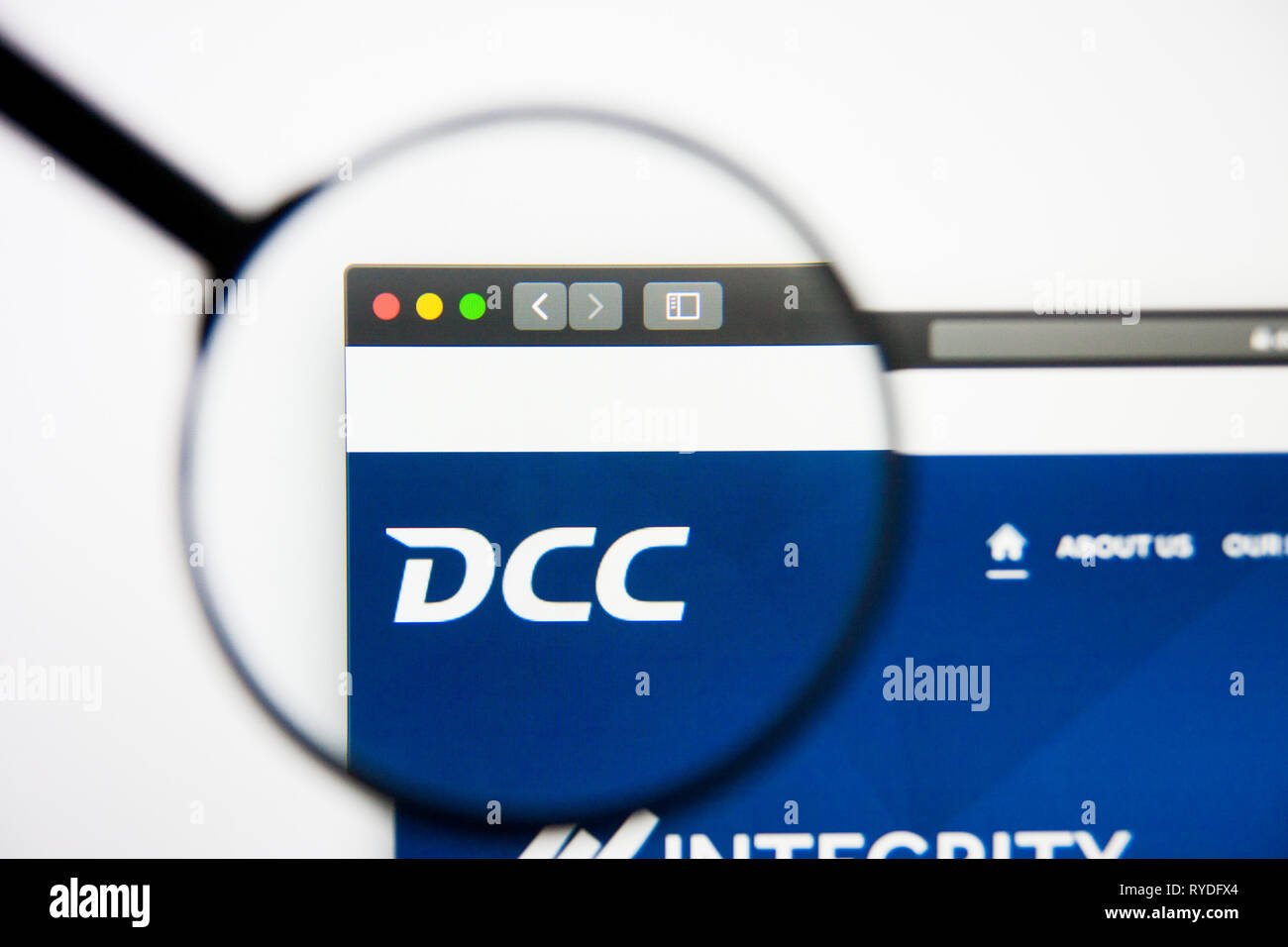 Los Angeles, California, USA - 5 March 2019: DCC website homepage. DCC logo visible on display screen, Illustrative Editorial Stock Photo