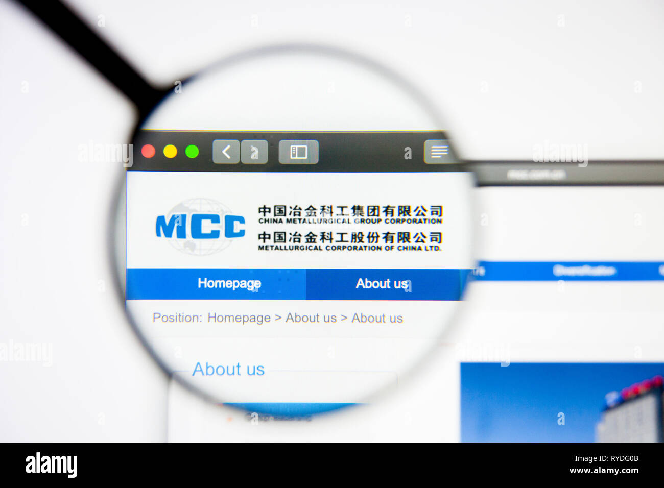 Los Angeles, California, USA - 5 March 2019: Metallurgical Corp of China website homepage. Metallurgical Corp of China logo visible on display screen Stock Photo