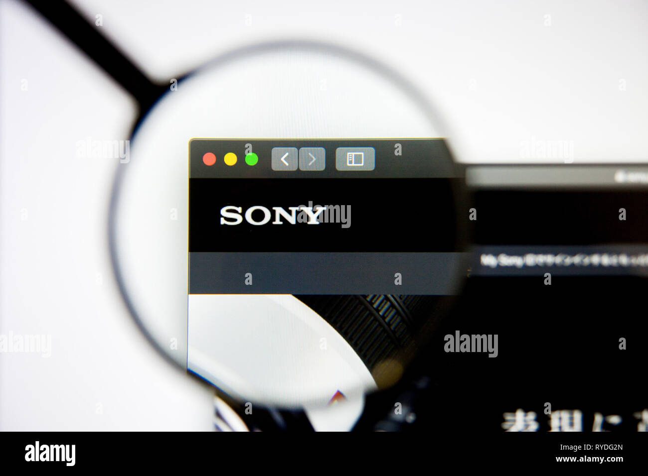 Los Angeles, California, USA - 5 March 2019: Sony website homepage. Sony logo visible on display screen, Illustrative Editorial Stock Photo