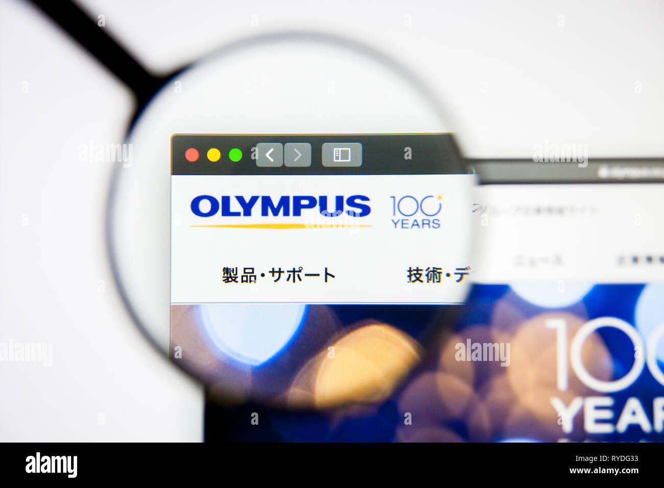 Los Angeles, California, USA - 5 March 2019: Olympus website homepage. Olympus logo visible on display screen, Illustrative Editorial Stock Photo