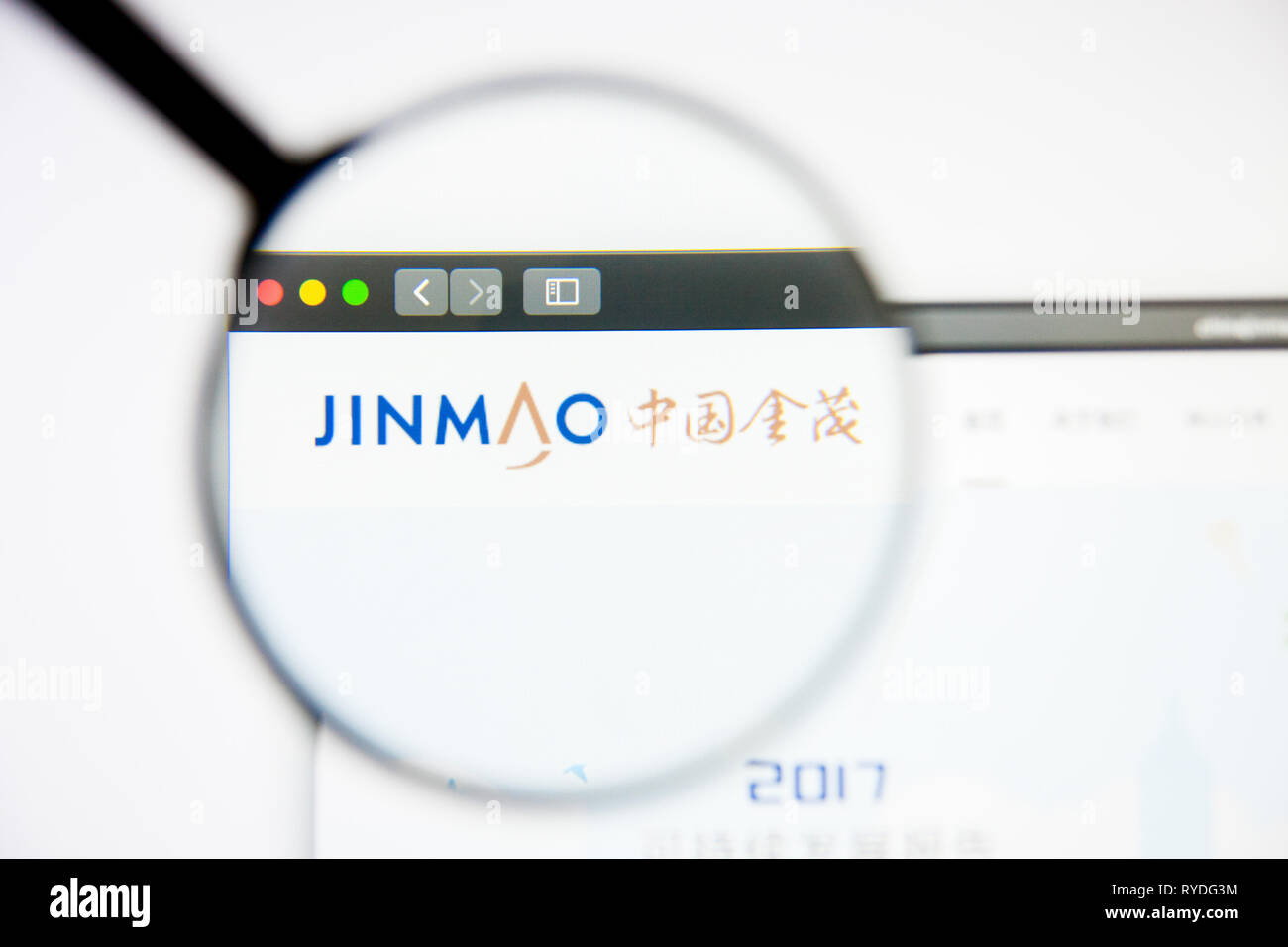Los Angeles, California, USA - 5 March 2019: China Jinmao website homepage. China Jinmao logo visible on display screen, Illustrative Editorial Stock Photo