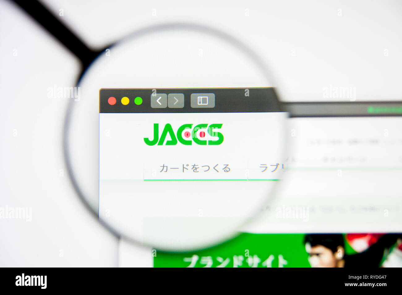 Los Angeles, California, USA - 5 March 2019: Jaccs website homepage. Jaccs logo visible on display screen, Illustrative Editorial Stock Photo