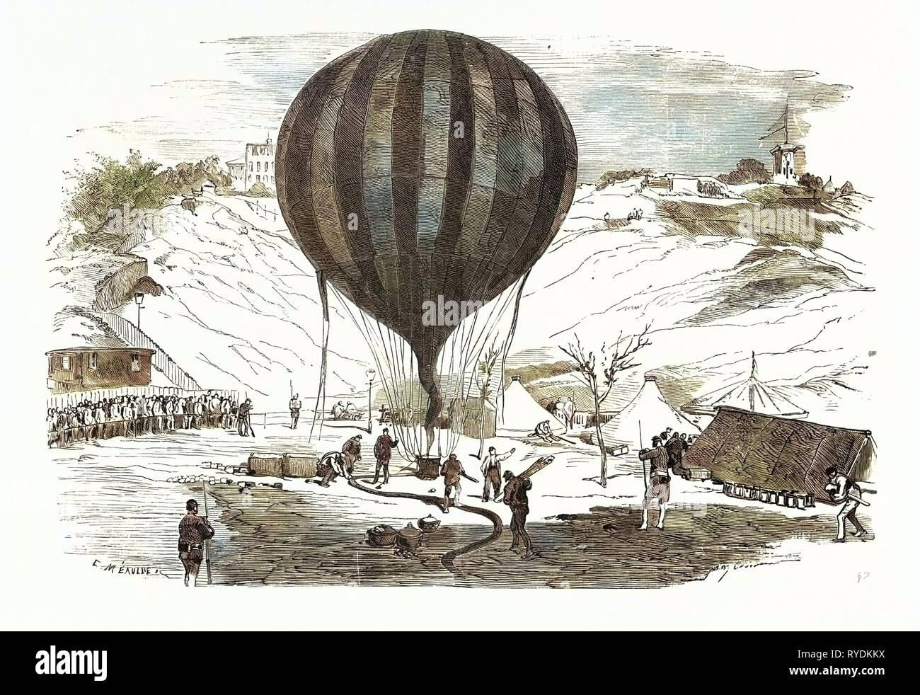 Franco-Prussian War: The Balloon Neptune on the St. Pierre De Montmartre Square, Near the Solferino Tower, France Stock Photo