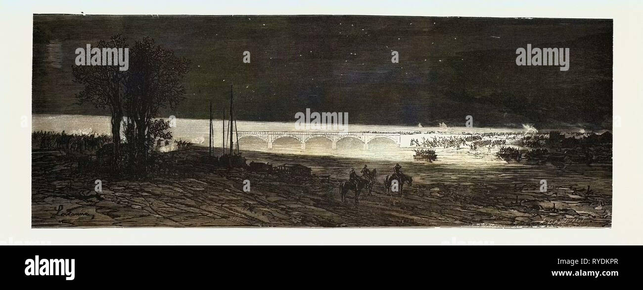 Franco-Prussian War: French Headlights Illuminating by Electric Lights the Vorterrain Stock Photo