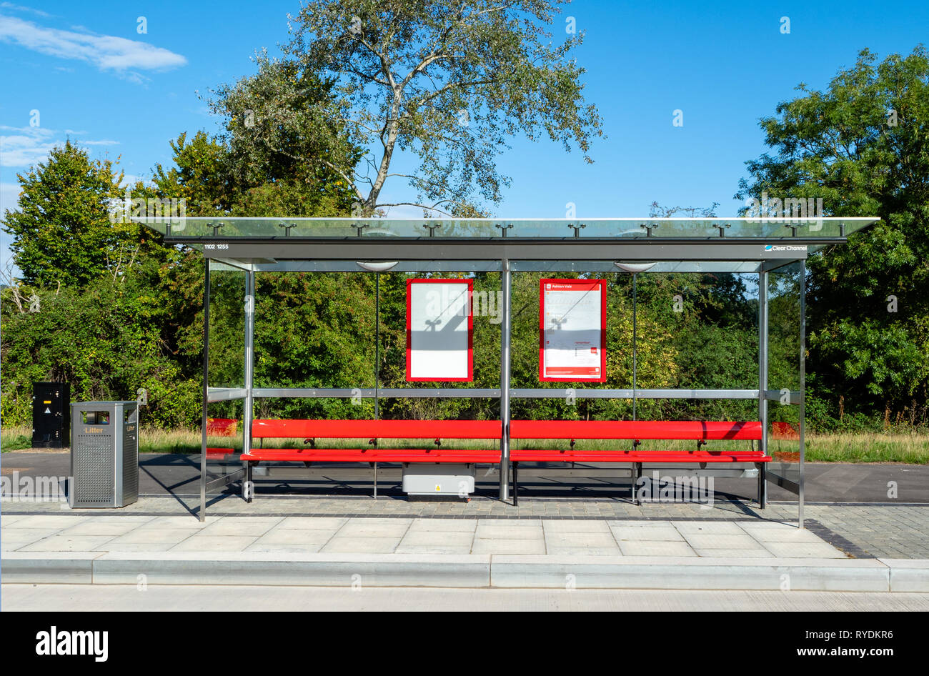 Bristol Metrobus rapid transit system bus stop and ticket pay station on the guided section of the M2 route to the city centre - Bristol UK Stock Photo