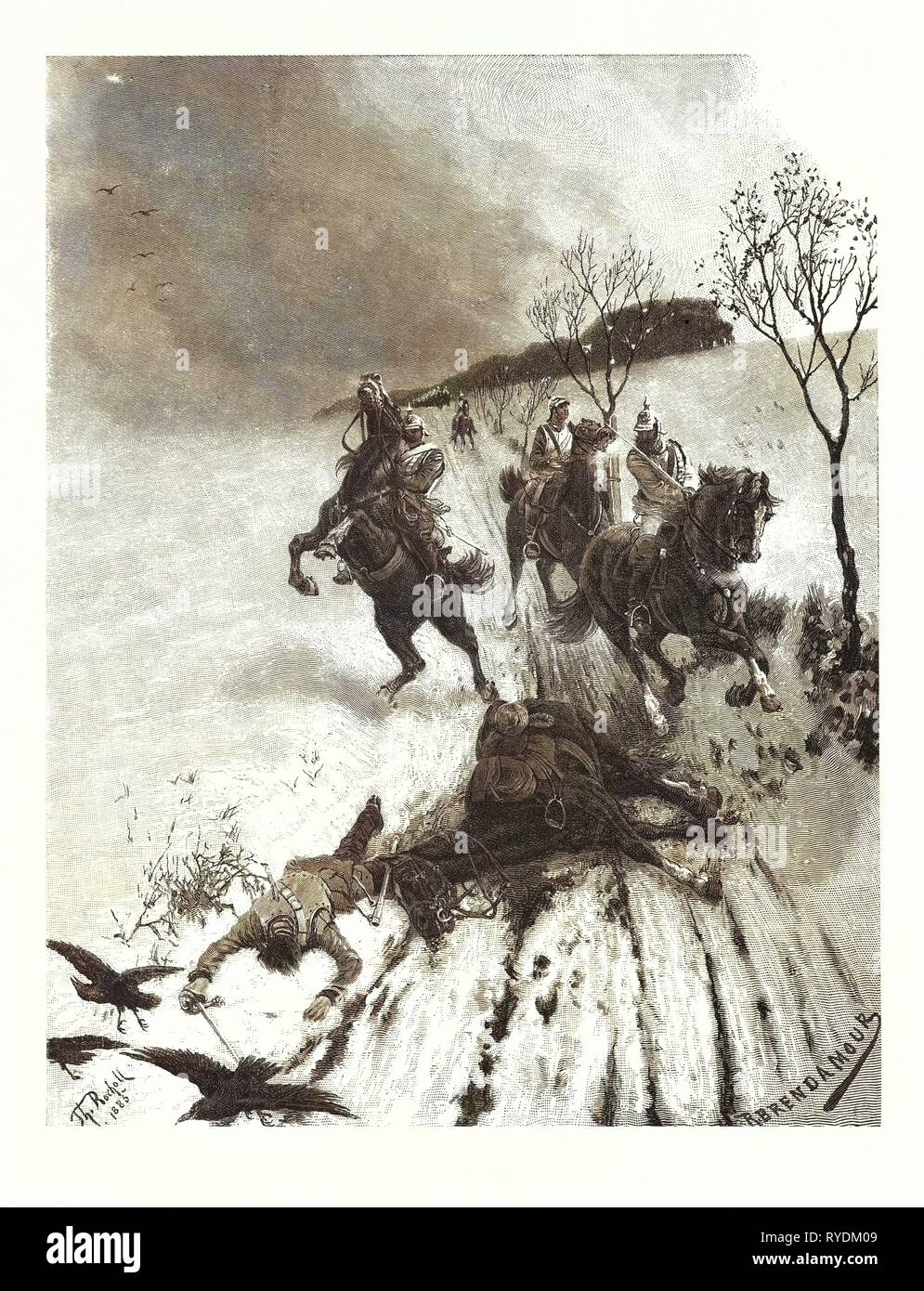 Franco-Prussian War: Fallen Off the Horse! after Painting by Theodor Rocholl, France Stock Photo