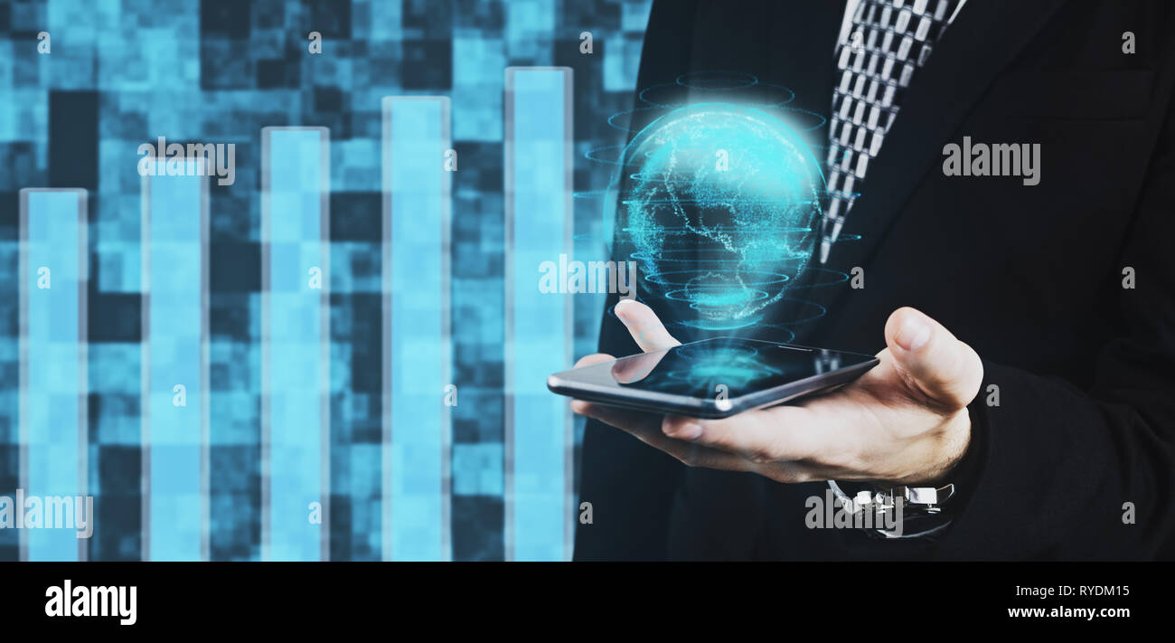 Projecting hologram global map hi-res stock photography and images - Alamy