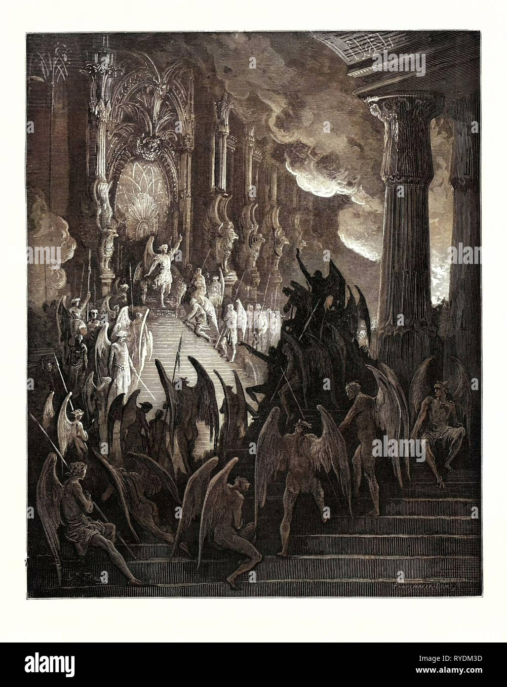 Satan in Council, by Gustave Doré, 1832 1883, French. Engraving for Paradise Lost by Milton