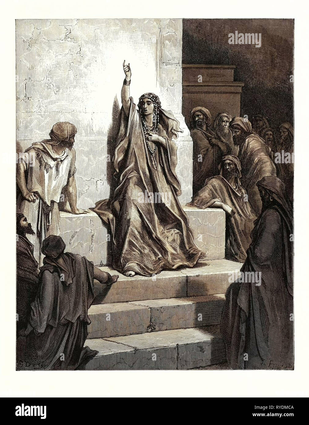 Deborah, by Gustave Doré, 1832 - 1883, French. Engraving for the Bible. 1870, Art, Artist, Holy Book, Religion, Religious, Christianity, Christian, Romanticism, Colour, Color Engraving Stock Photo