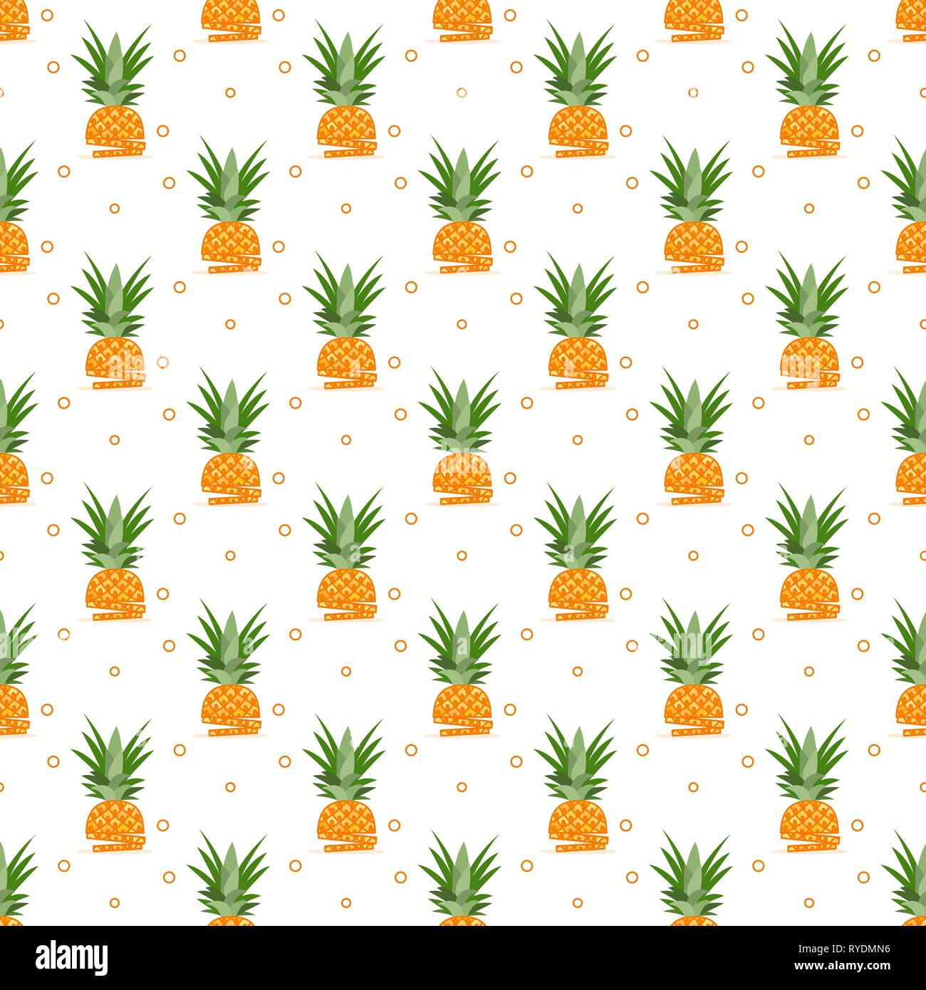 Vector seamless pattern with pineapples, pineapple slices. Tropical ...