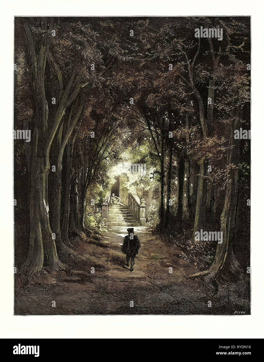 The Approach to the Enchanted Palace, by Gustave Doré, 1832 - 1883, French. Engraving for the Fairy Realm. 1870, Art, Artist, Romanticism, Colour, Color Engraving Stock Photo