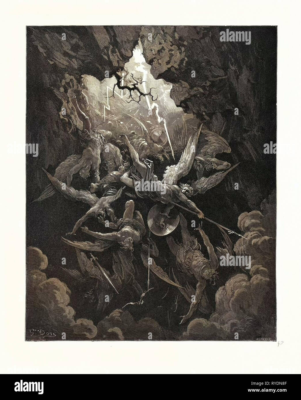 The Mouth of Hell, by Gustave Dore, 1832 - 1883, French. Engraving for Paradise Lost by Milton. 1870, Art, Artist, Romanticism, Colour, Color Engraving Stock Photo