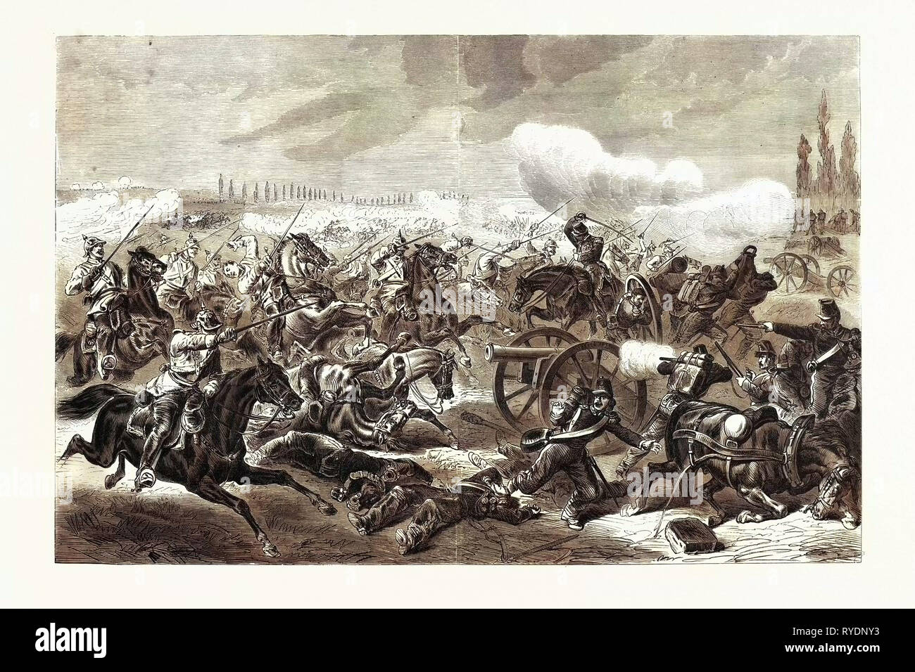 Franco-Prussian War: A French Battery Taken by the 7th Regiment of Prussian Mounted Cavalry Soldiers, the Battle of Mars-La-Tour on 16 August 1870 Stock Photo