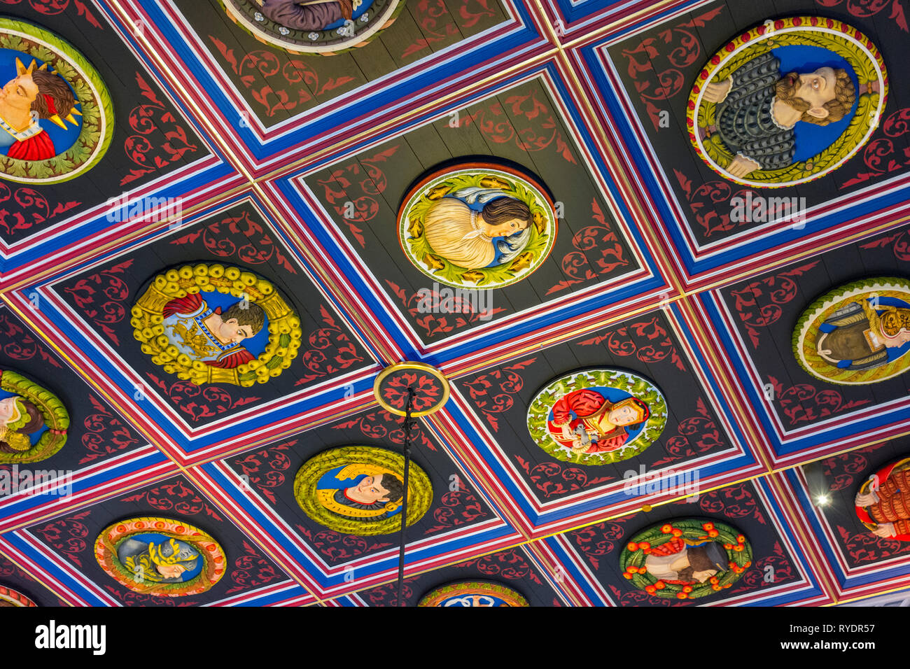 Detail of the 'Stirling Heads' ceiling in the King's Bedchamber, Stirling Castle, Stirlingshire, Scotland, UK Stock Photo