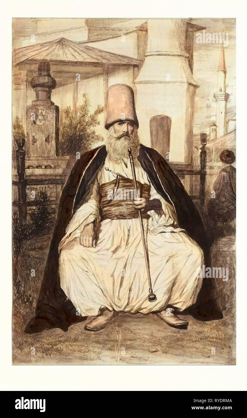 Egyptian Dervish in Austria Hungary, Austro-Hungarian Empire, 1855 by Theodore Valerio, 1819-1879, French Etcher and Painter, Food and Drink, Liszt Gourmet Archive Stock Photo