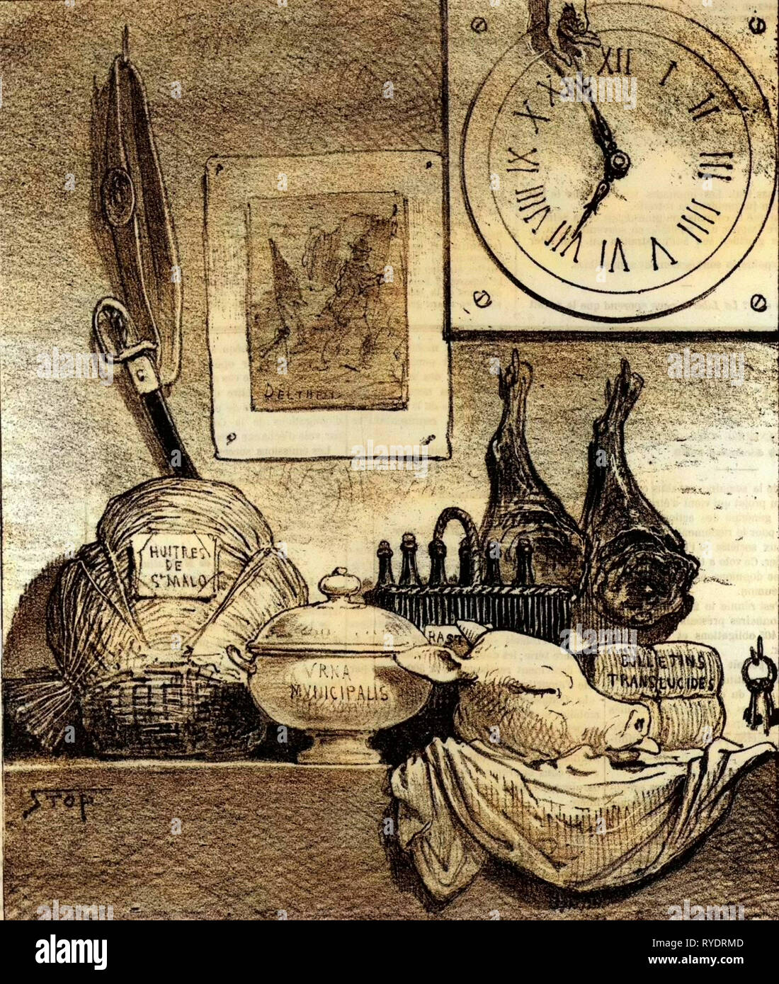 Food Shop in 19th Century France, Oysters of Saint Malo, Liszt Gourmet Archive, Food and Drink Stock Photo