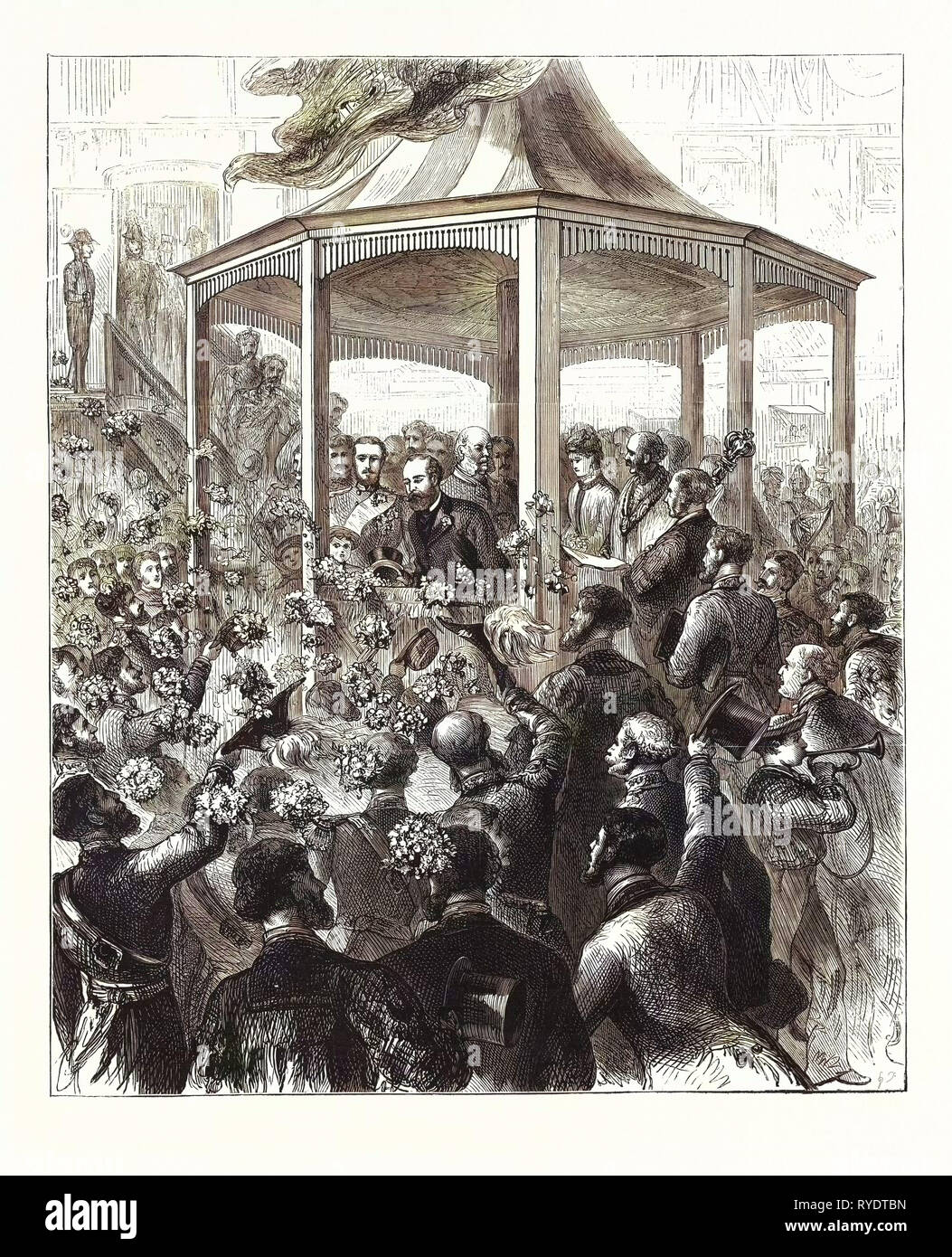 The Reception at the Pavilion, Portsmouth Dockyard, a Floral Display, Engraving 1876, UK, Britain, British, Europe, United Kingdom, Great Britain, European Stock Photo