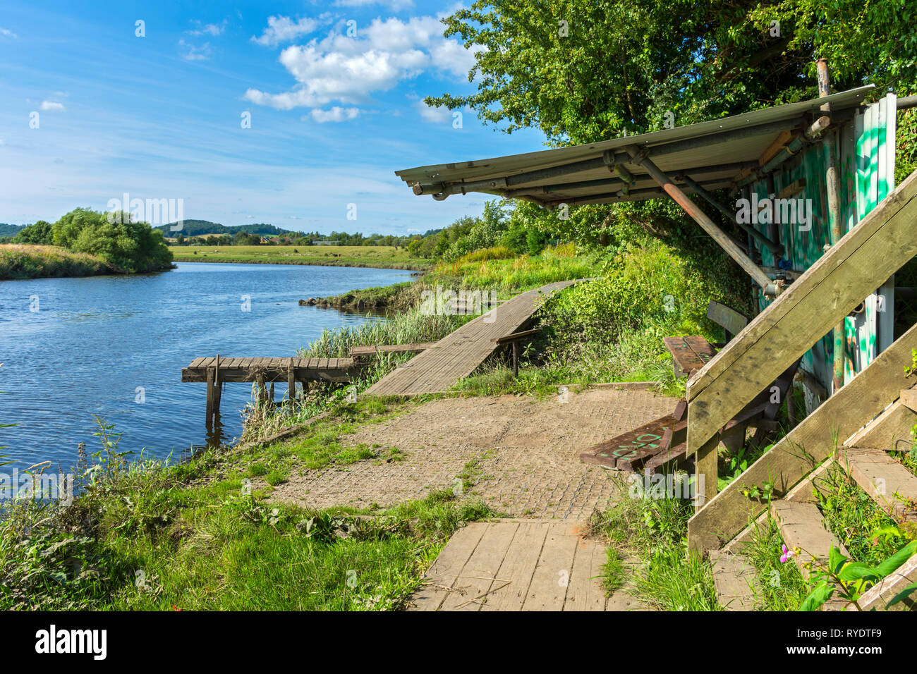 Fishing shelter on the bank of the river Forth at Stirling, Stirlingshire, Scotland, UK Stock Photo