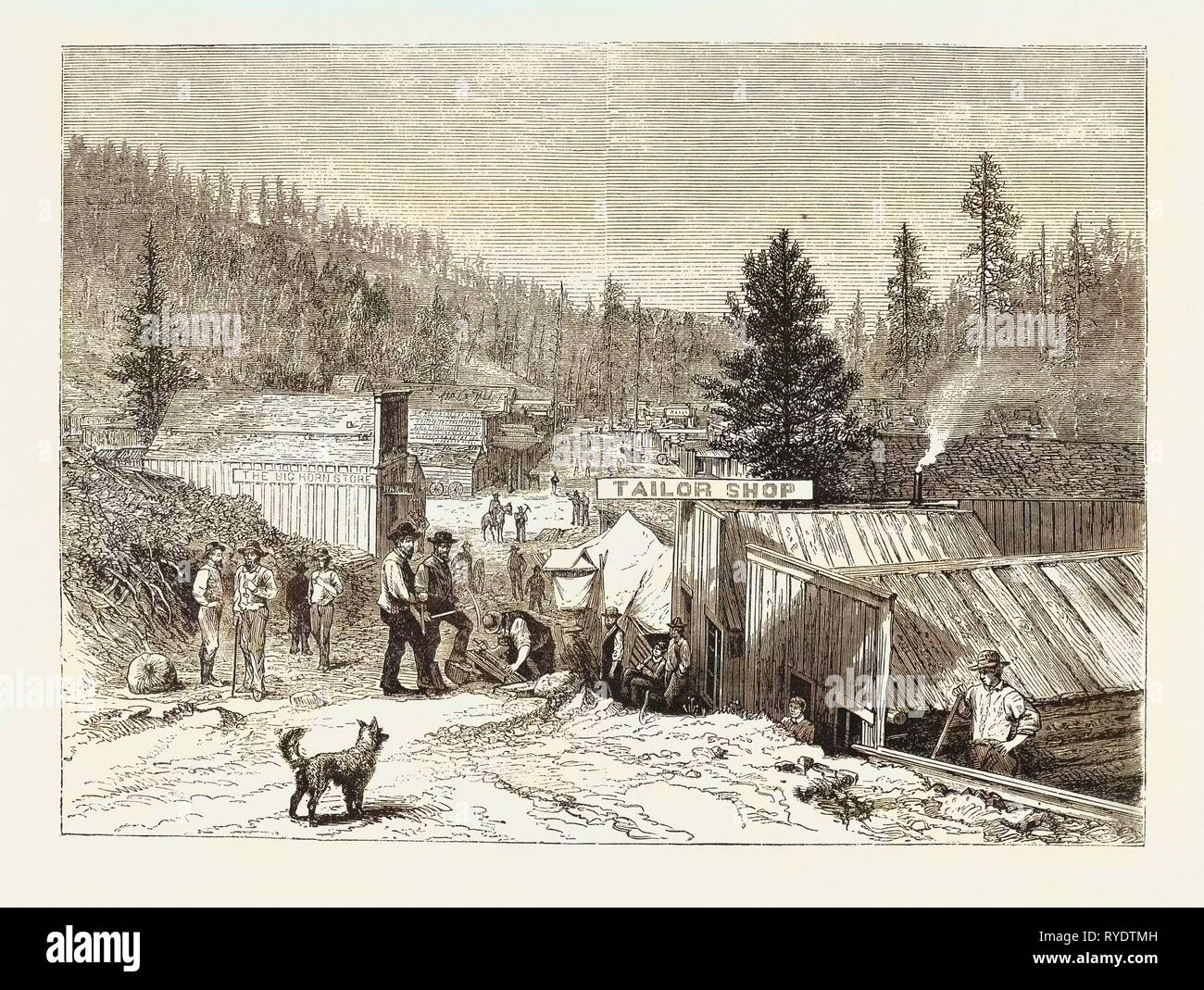 Deadwood City, Black Hills, the Sioux War, , Engraving 1876, US, USA