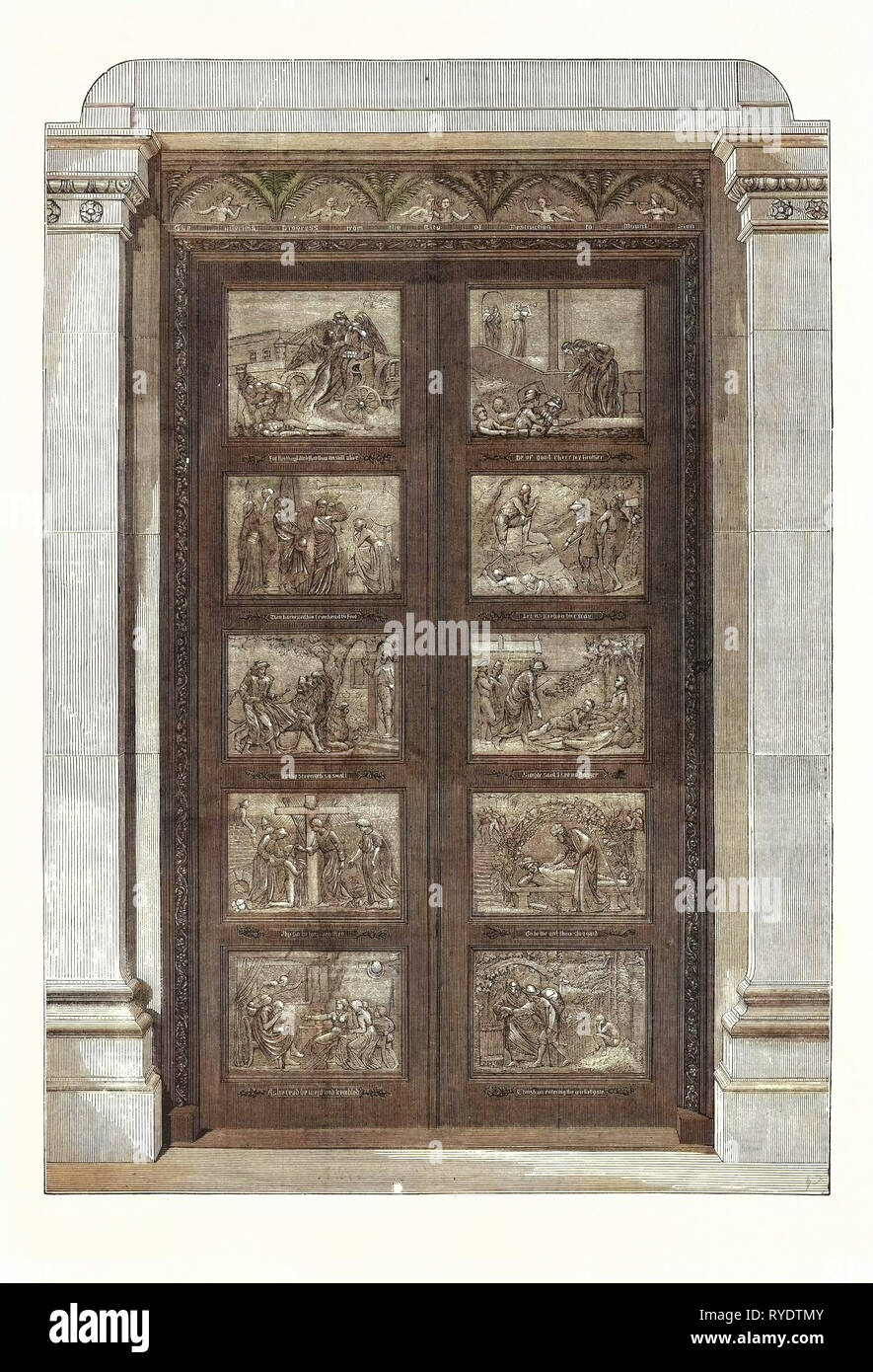 The Bronze Doors Presented by the Duke of Bedford to Bu Yan Meeting, Bedford, Engraving 1876, UK, Britain, British, Europe, United Kingdom, Great Britain, European Stock Photo