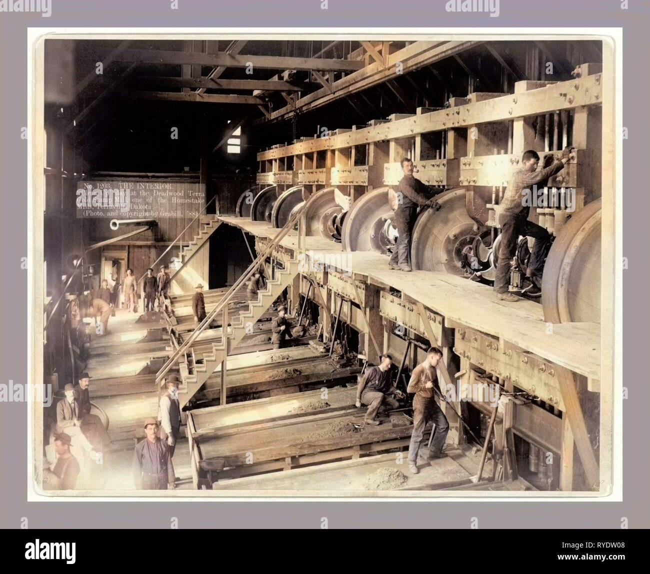 The Interior. Clean Up Day at the Deadwood Terra Gold Stamp Mill, One of the Homestake Mills, Terraville, Dakota Stock Photo