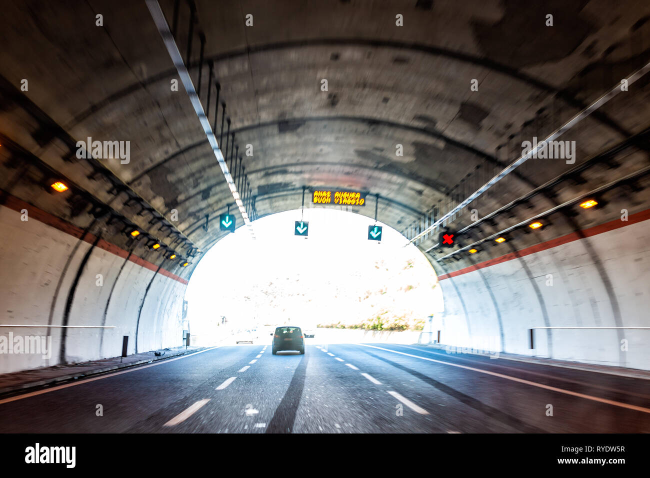 Rome, Italy day and highway road street with tunnel on modern autostrade journey way lanes Stock Photo