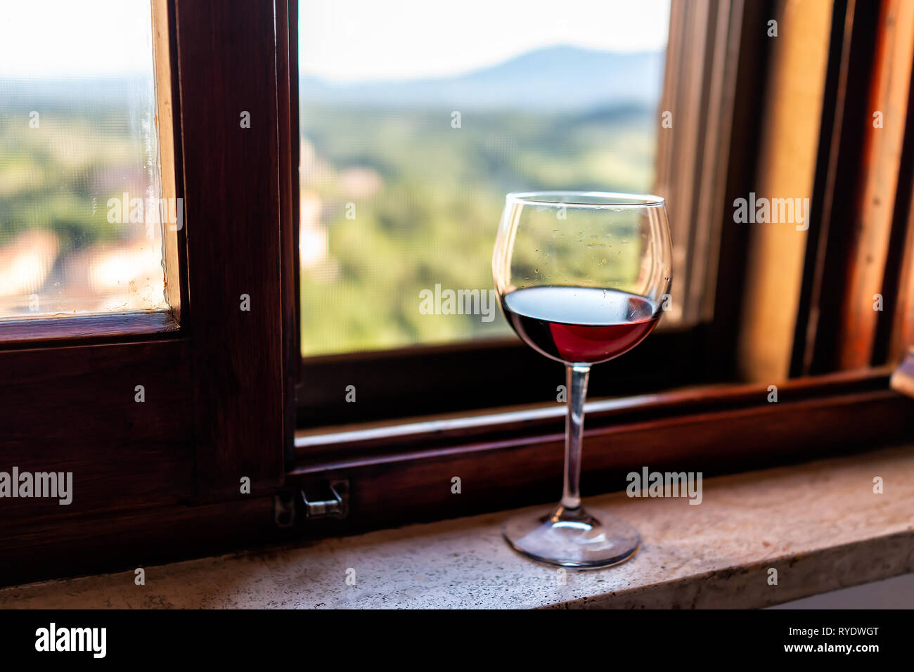 Closeup Of One Glass Of Red Wine Isolated In Italy Tuscany On