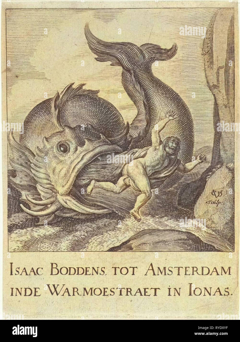 Jonas spat out by the whale, Cornelis van Dalen (I), Pieter Lastman, 1612 - 1665 Stock Photo