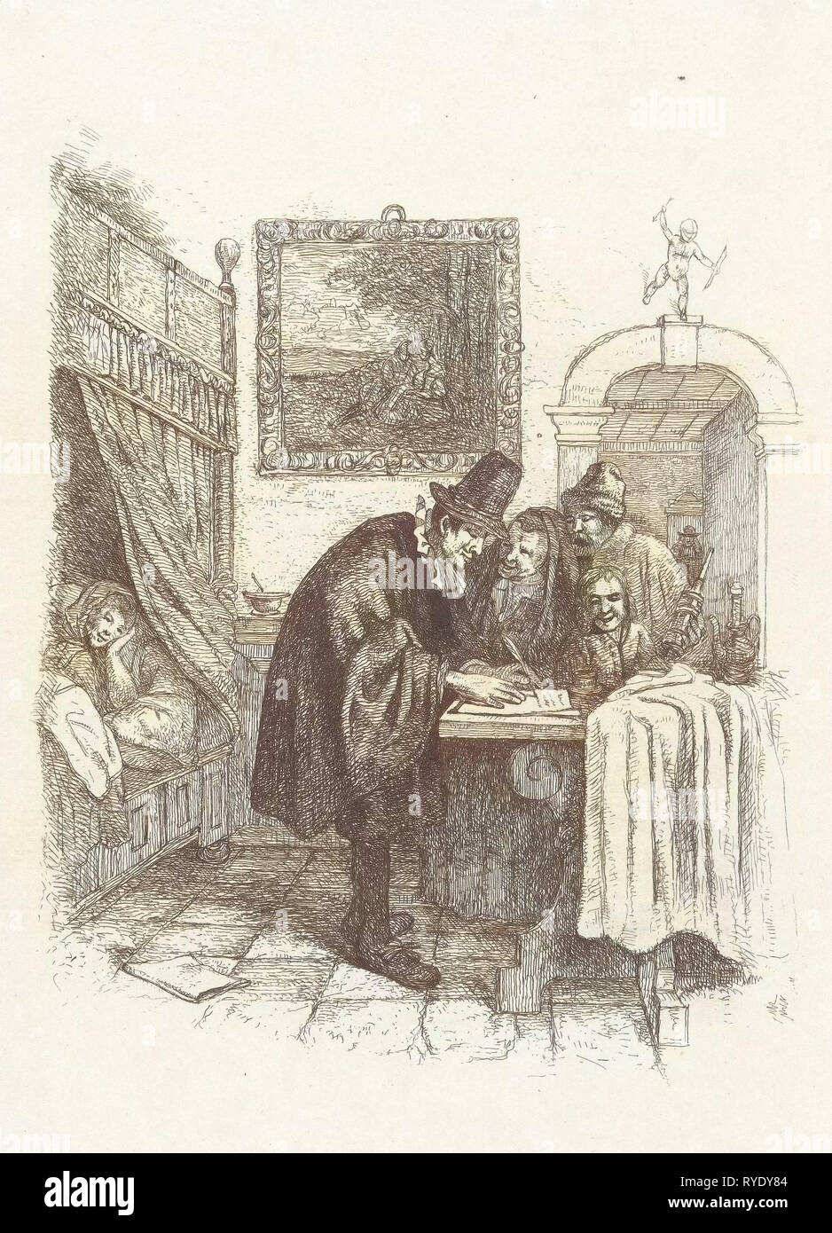 Doctor house calls a sick woman, Albertus Brondgeest, Jan Havicksz. Steen, 1796 - 1849 Stock Photo