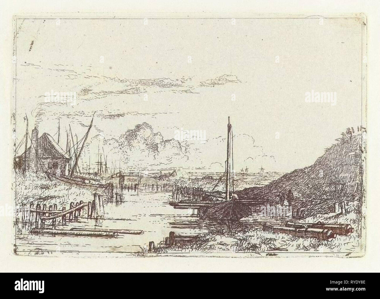 Landscape with small port, Hermanus Fock, 1781 - 1822 Stock Photo