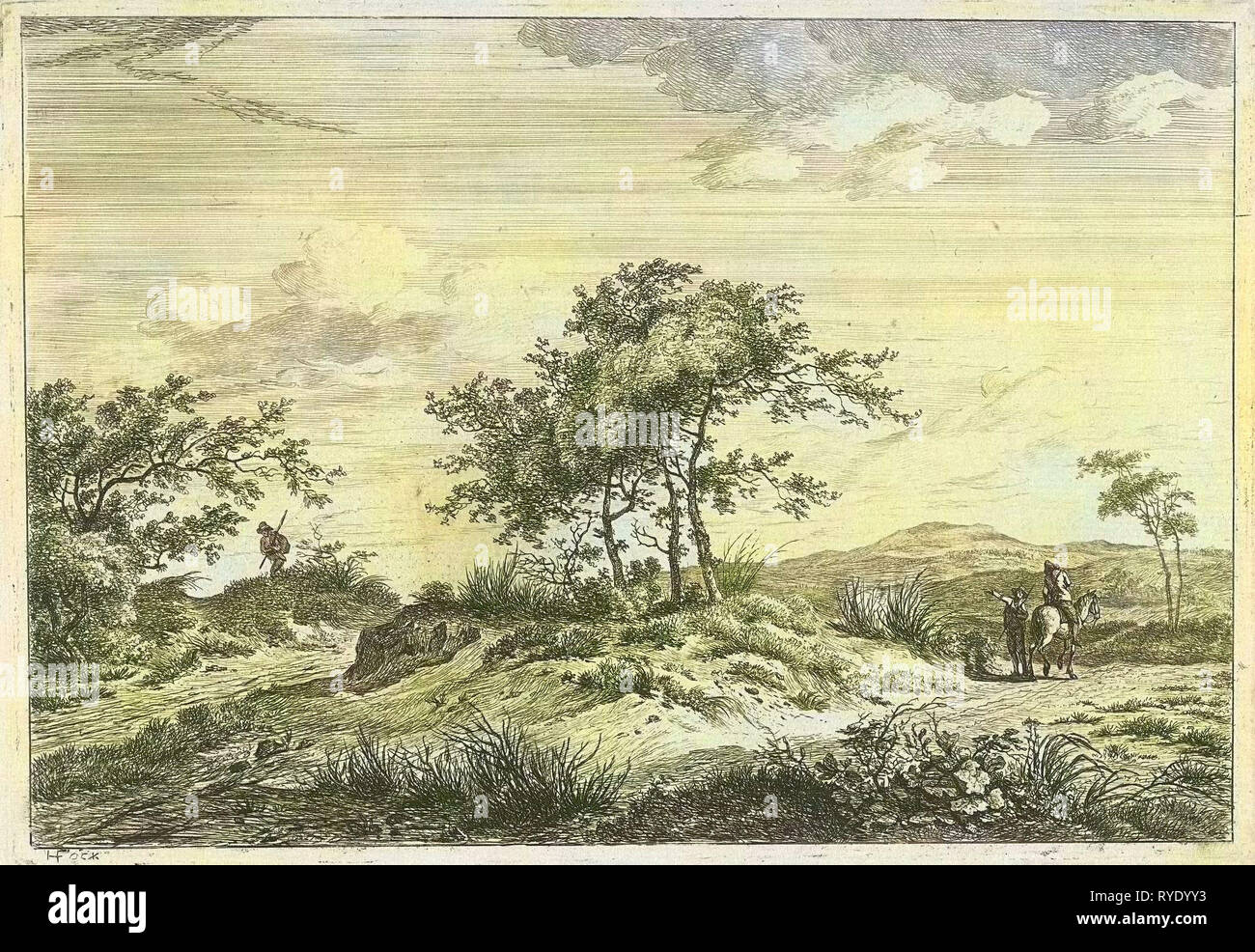 Landscape with horseman and pedestrian, Hermanus Fock, 1781-1822 Stock Photo