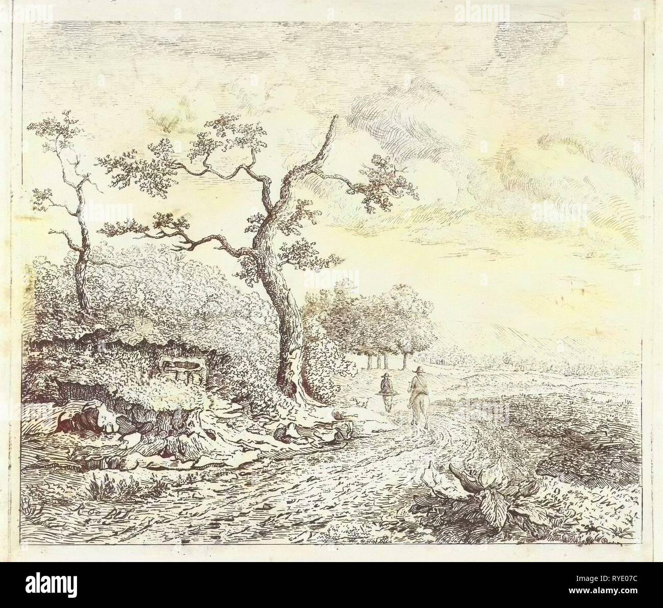 Landscape with falconers, baron Reinierus Albertus Ludovicus van Isendoorn à Blois, 1845 Stock Photo