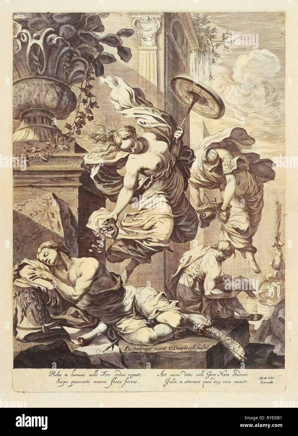 Allegory of Fortuna and Science, Dancker Danckerts, Frederik de Wit, 1650 - 1666 Stock Photo