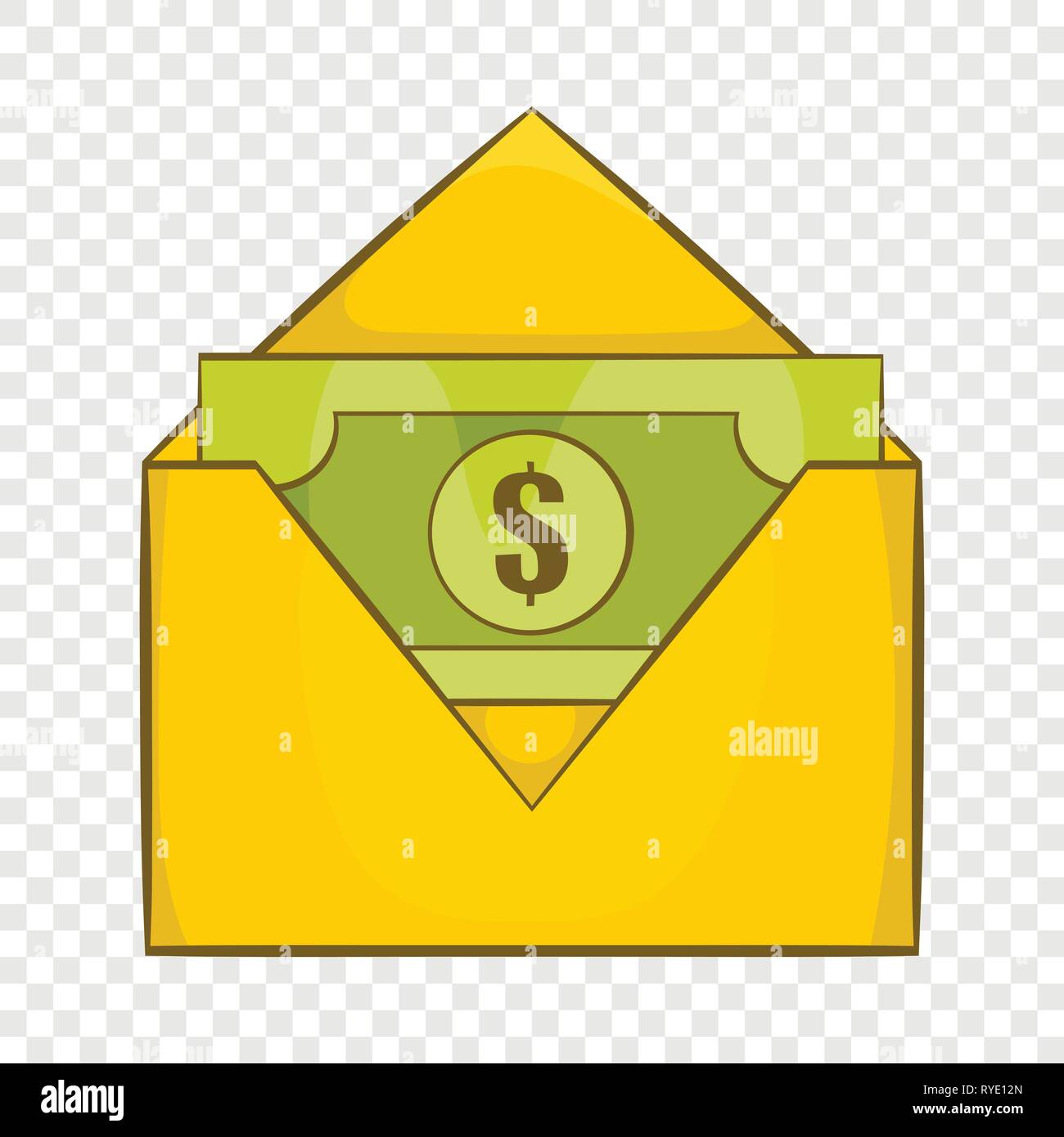 Dollar bills in yellow paper envelope icon Stock Vector
