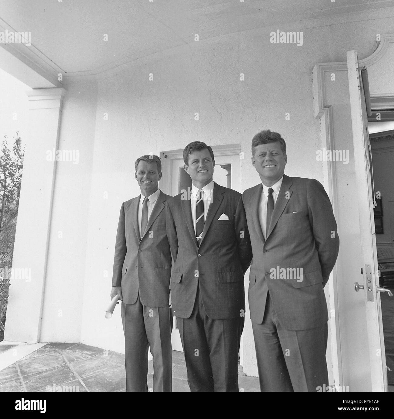 The Kennedy brothers: Attorney General Robert F. Kennedy, Senator Ted Kennedy, and President John F. Kennedy in 1963 Stock Photo