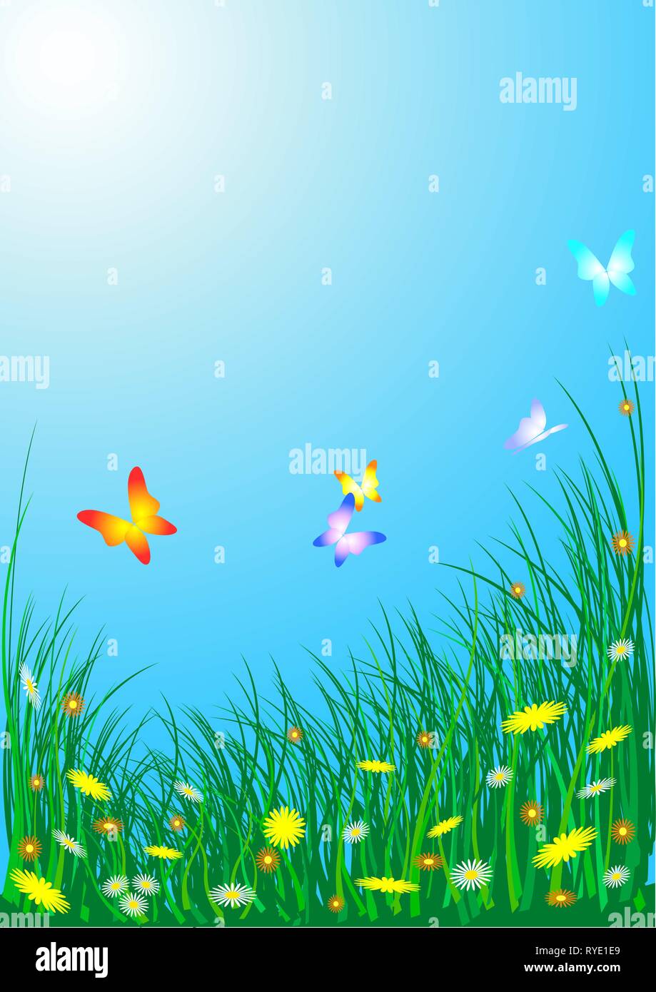 Spring meadow with flowers and butterflies Stock Vector Image & Art - Alamy