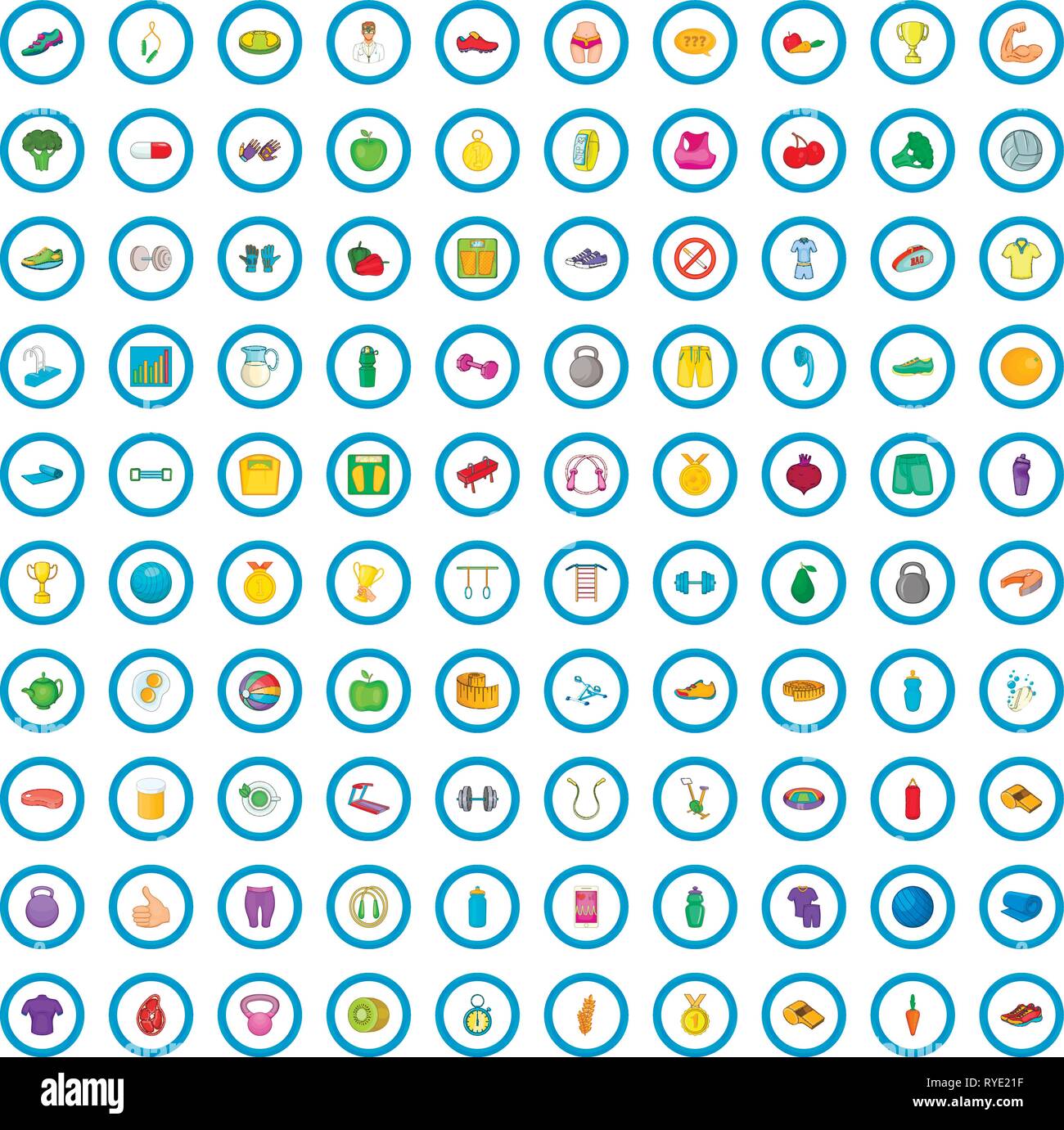 100 fitness icons set, cartoon style Stock Vector Image & Art - Alamy