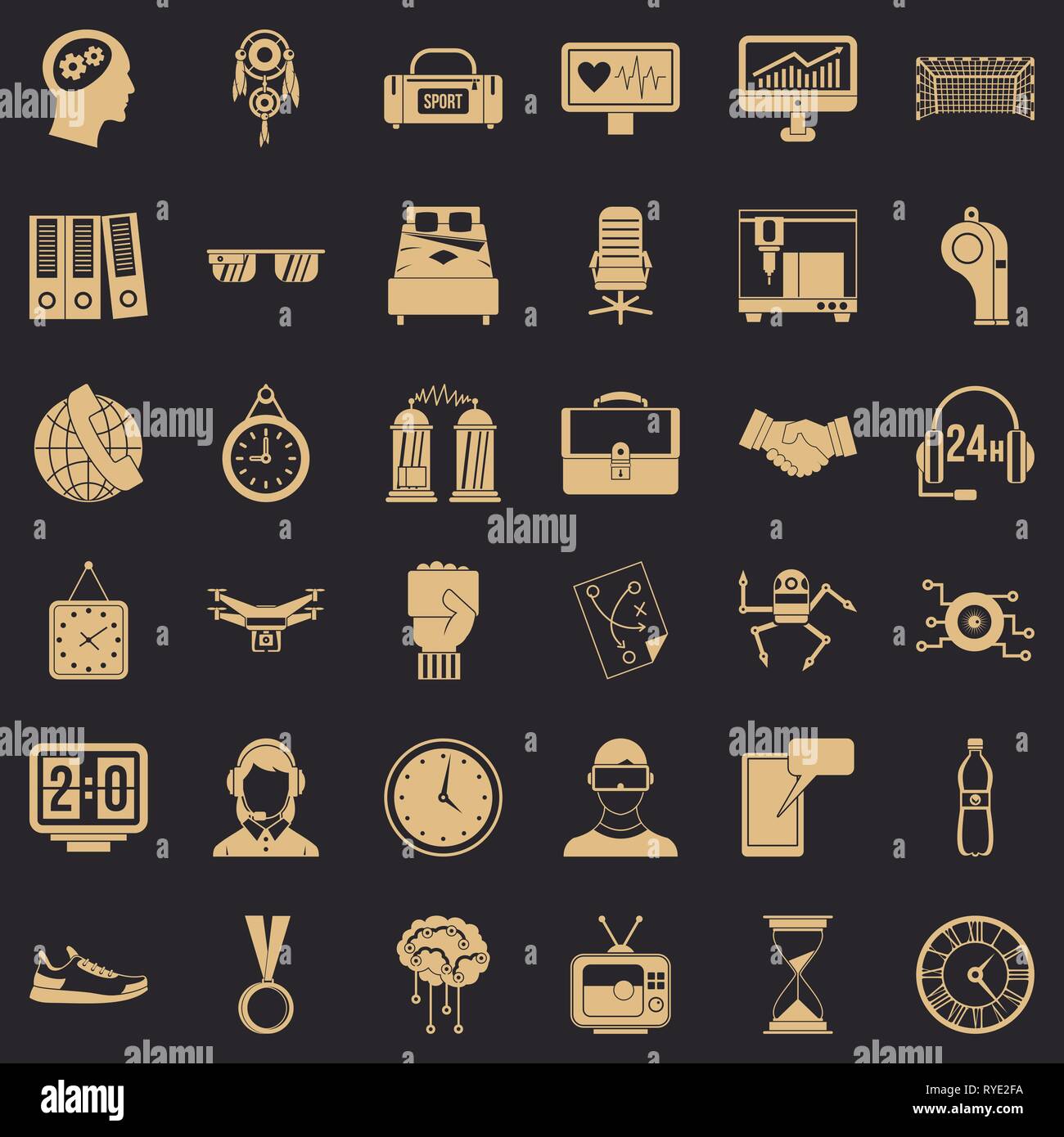 Sport clock icons set, simple style Stock Vector