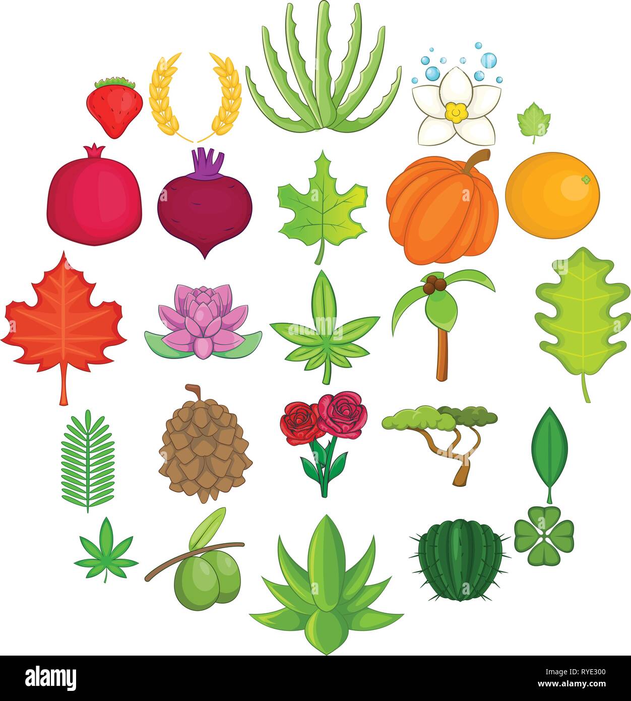 Leaves icons set, cartoon style Stock Vector
