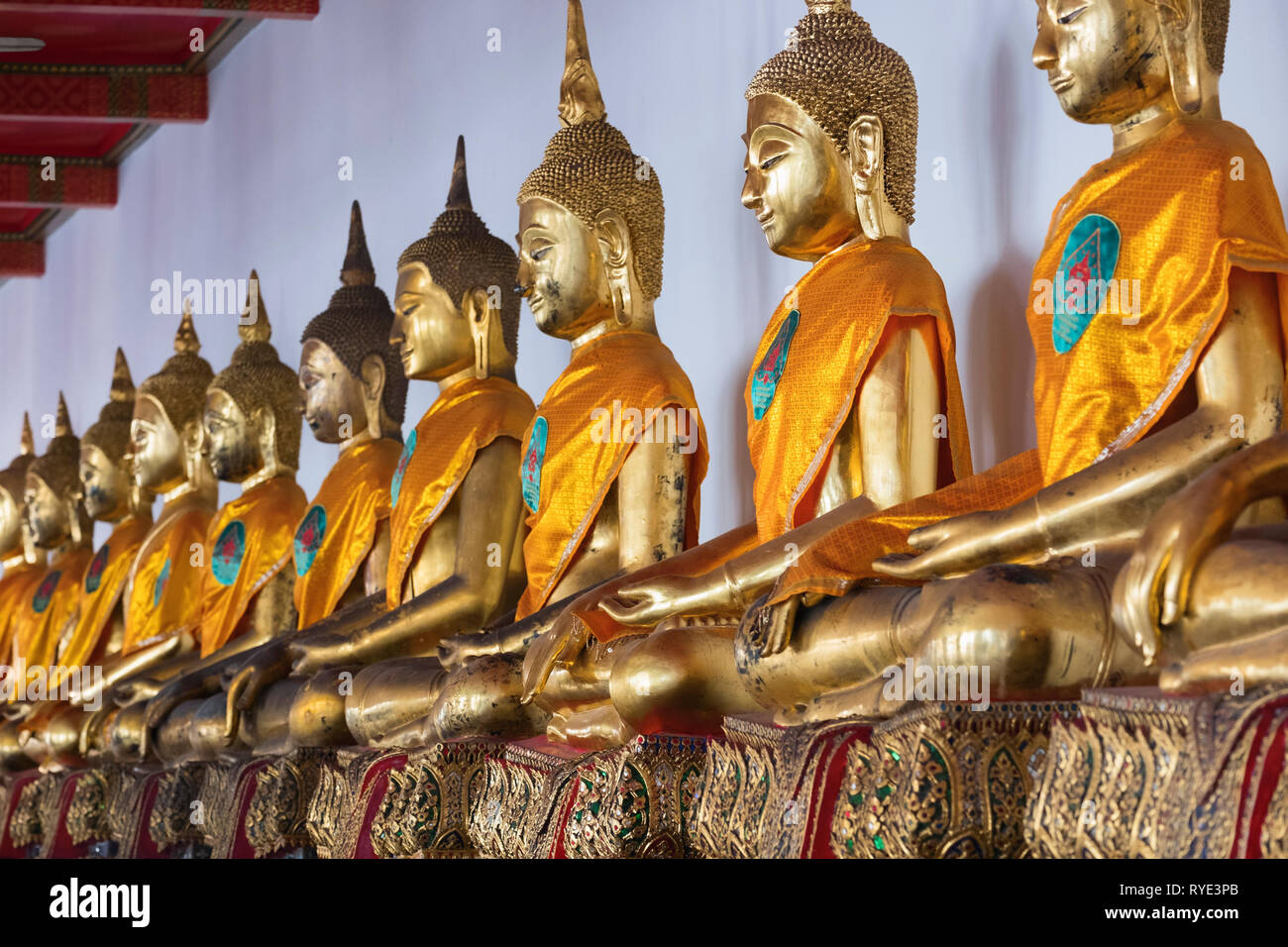 Golden Buddhas Wat Po Bangkok Thailand Stock Photo