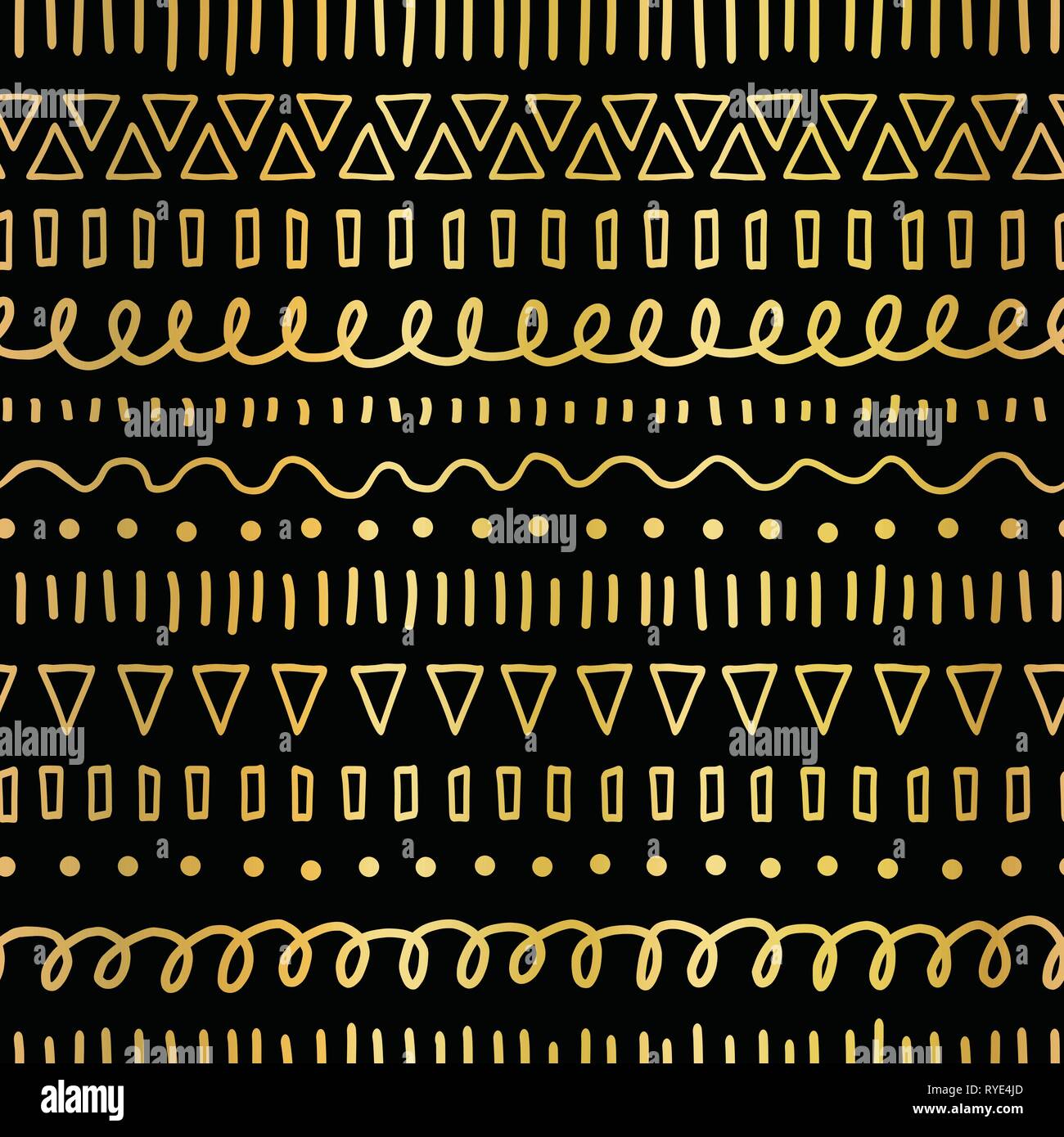 Golden doodles seamless vector pattern. Gold foil Ethnic tribal motifs ...