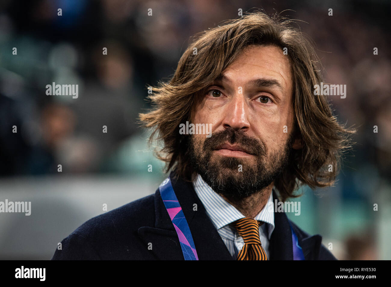 Andrea Pirlo during the Champions League match: Juventus FC vs Atletico  Madrid. Juvenwus won 3-0 in Turin, Italy 12th march 2019 (Photo by Alberto  Gandolfo/Pacific Press Stock Photo - Alamy