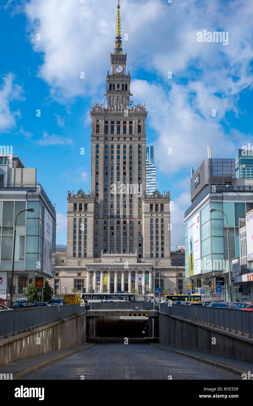 The Palace of Culture or 'Palac Kultury' in downtown Warsaw, Poland, an example of the Socialist Realist architectural style Stock Photo