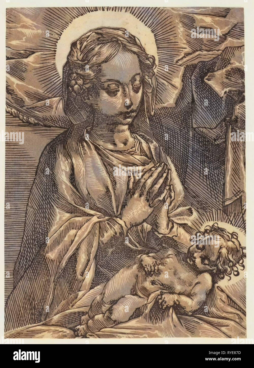 The Blessed Virgin, Chiaroscuro Woodcut, Print Showing the Blessed Virgin Mary with the Infant Jesus Stock Photo