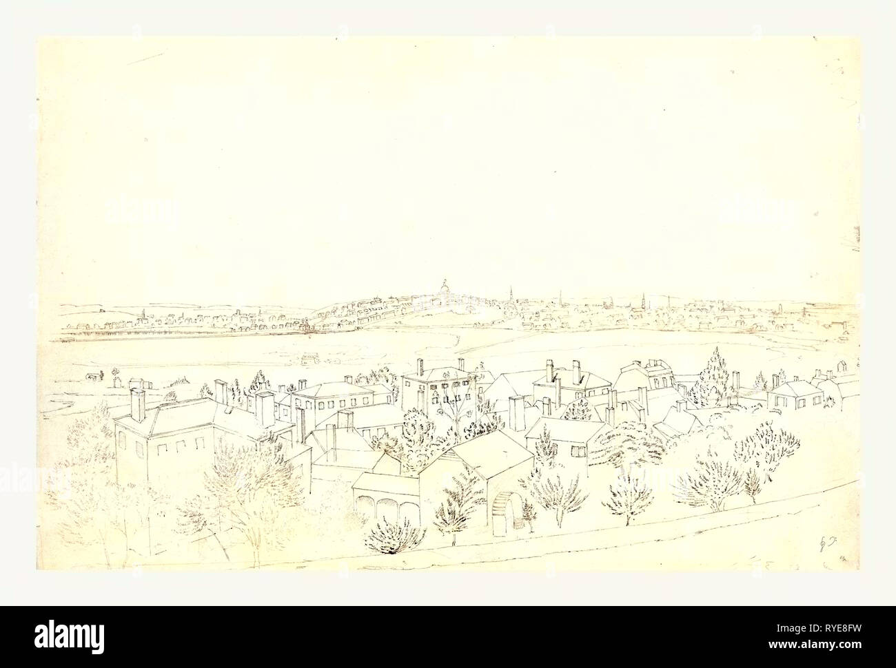 Boston, Charlestown & Bunker Hill As Seen from the Fort at Roxbury, 1828 Stock Photo
