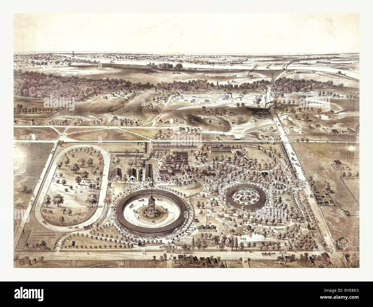 Bird's Eye View of Fairgrounds at the St. Louis Fair, Circa 1874, US, USA, America Stock Photo