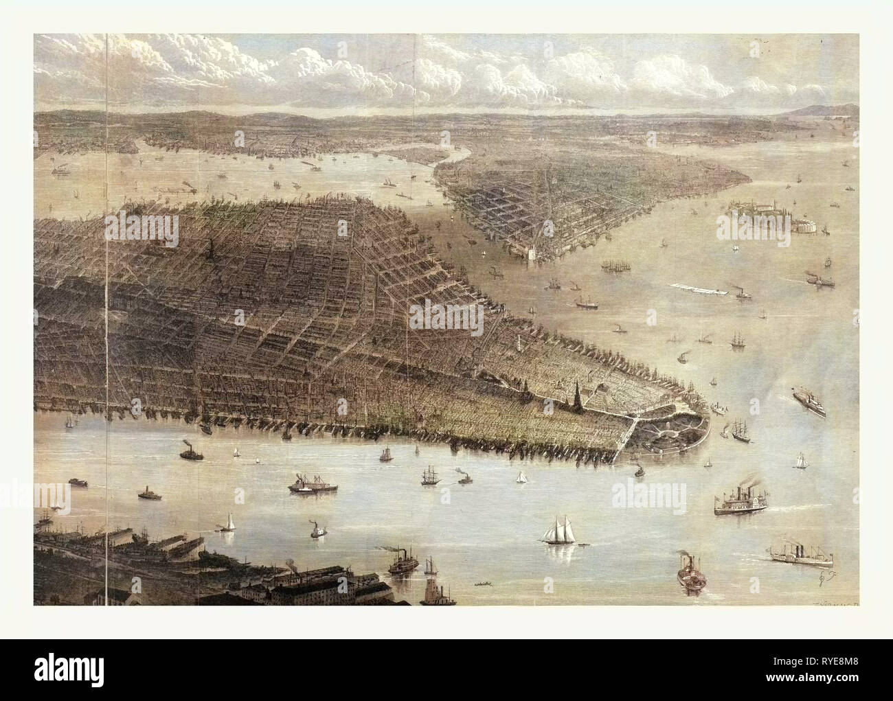1874 Brooklyn Bridge New York City 24/"x18 ART PRINT Island Battery Park