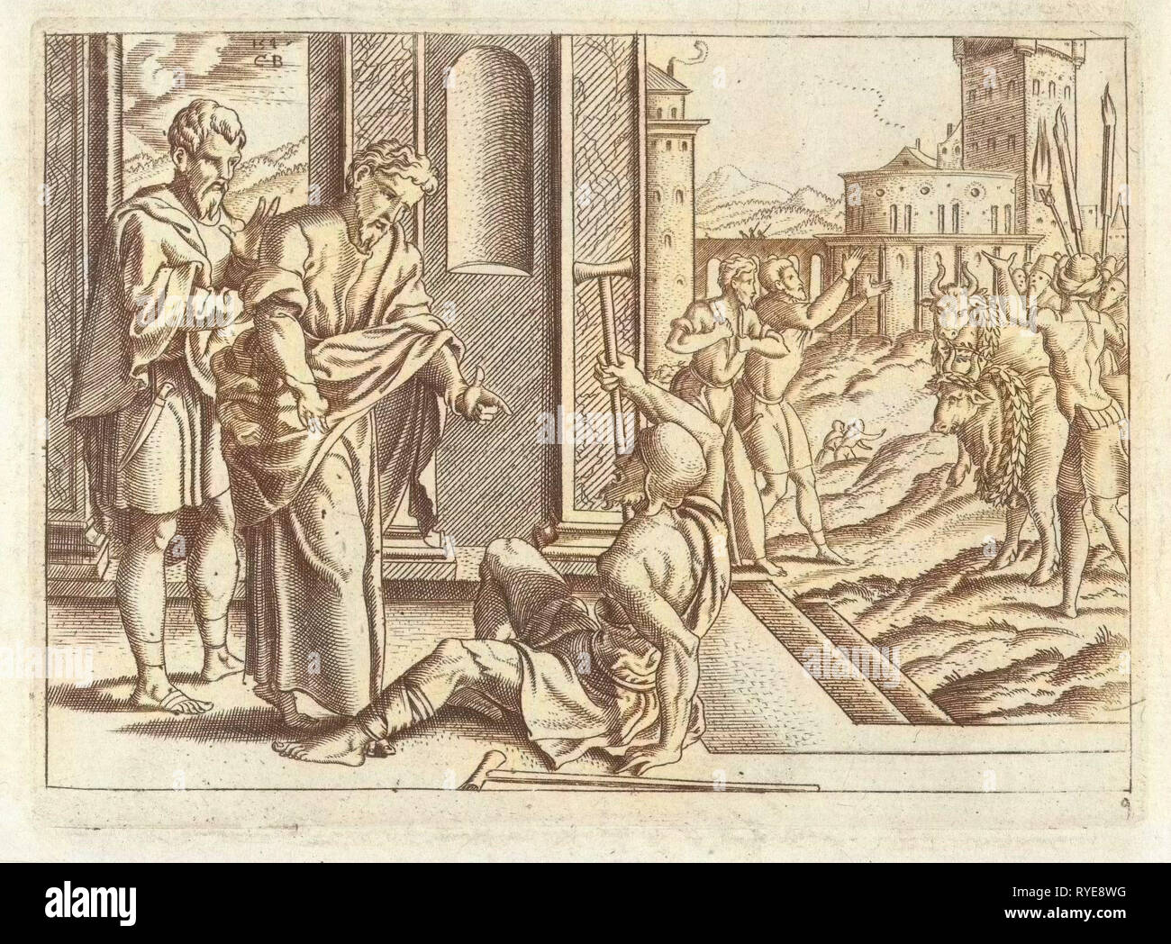 Paul healed a lame, Cornelis Bos, 1547 Stock Photo